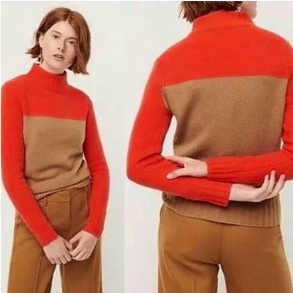 J. Crew Color Block Varsity Wool Blend Sweater Orange & Camel Sweater S - Picture 3 of 11